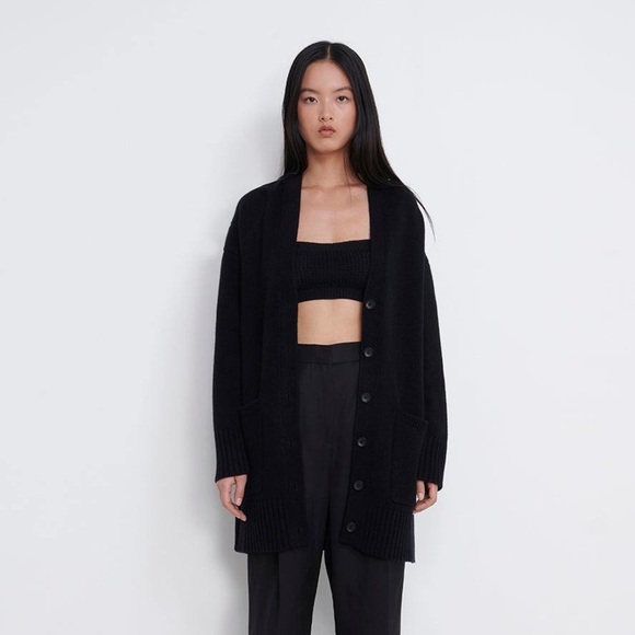 Loulou Studio Maio Black Wool Cashmere Blend Button Knit Cardigan Size Small - Picture 2 of 7
